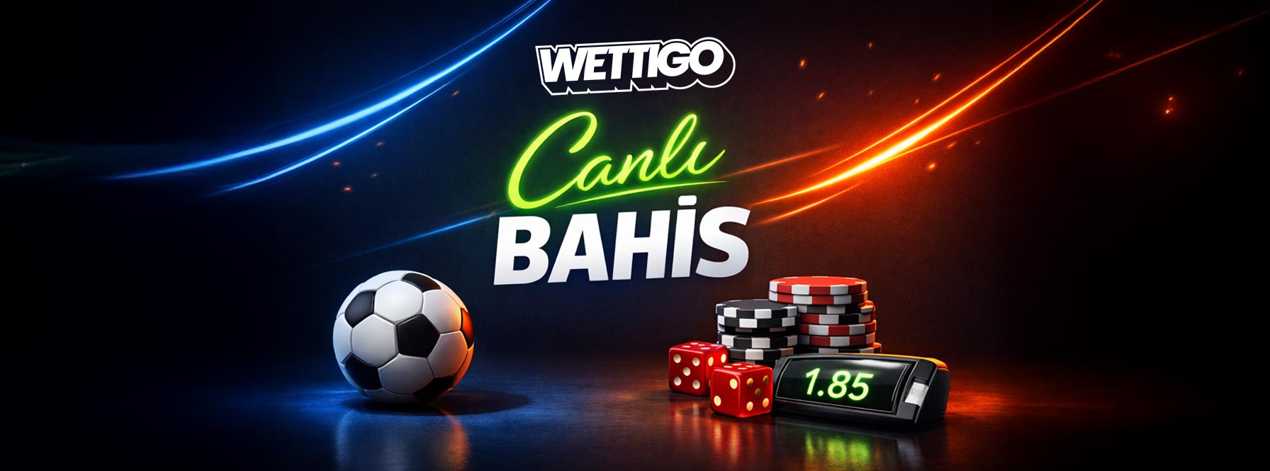 Canlı bahis temasını yansıtan, futbol topu, jetonlar ve dijital oran göstergesi bulunan modern görsel