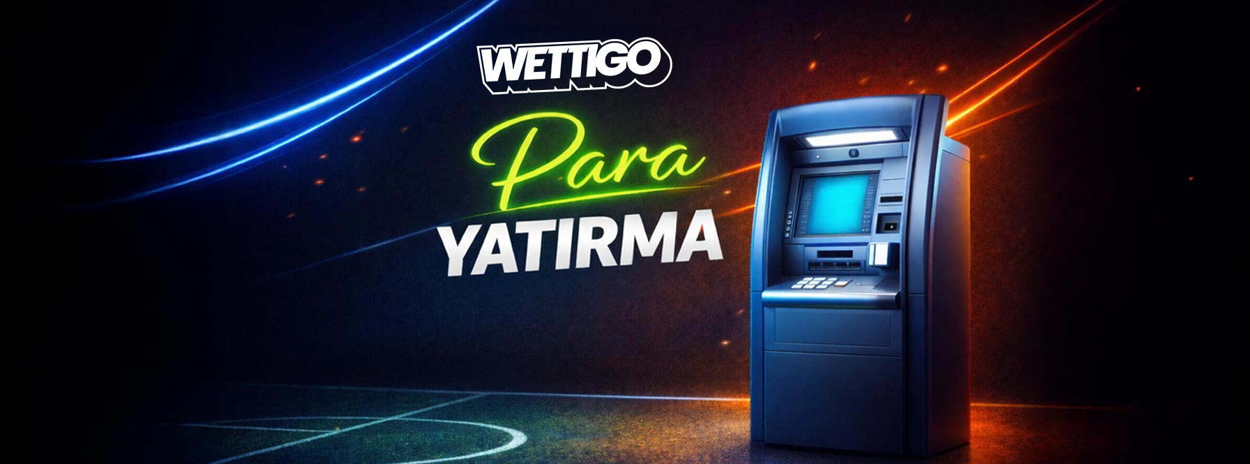 Para yatırma işlemini simgeleyen, ATM cihazı ve neon ışık efektleriyle oluşturulmuş dijital tanıtım görseli